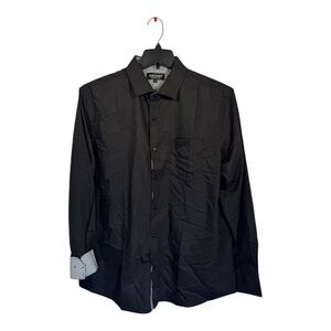 Alex Vando Dress Shirt Mens Black Size Large Flip Cuff Long Sleeve Classic Elega